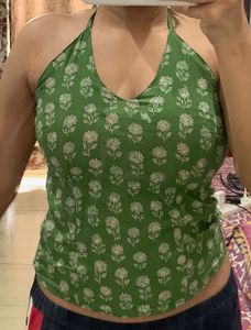 Green Floral Print Halter Top