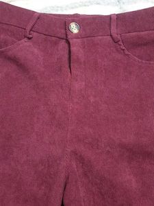 Burgundy Corduroy High-Waisted Pants