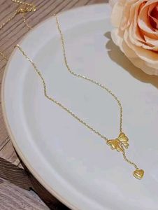 Anti-Tarnish Charming Bow &amp; Heart Pendant Necklace