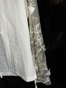 WHITE KIMONO-STYLE TOP with EMBROIDERED SLEEVE