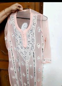 Elegant Peach Chikankari Kurta Set
