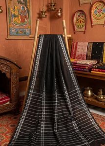 Elegant Black Saree with Silver Zari Border
