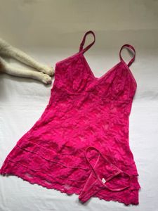 Vibrant Pink Lace Nightie & Thong Set