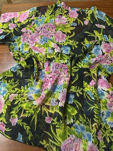 Sheer Floral V-Neck Button-Up Blouse