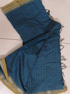 Elegant Teal &amp; Gold Checkered Saree