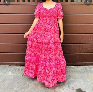 Pink Floral Tiered Maxi Dress