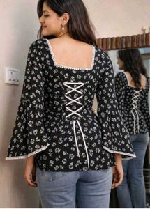 Stylish Black Floral Print Kurta