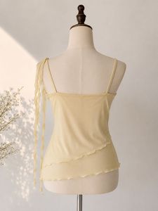 Sheer Ruffled Cami with Floral Accent