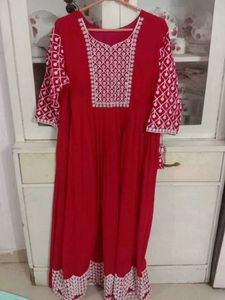 Beautiful Red gown Set with Mirror Work