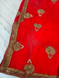 Stunning Red Embroidered Saree
