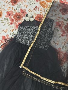 Elegant Black Sequined Crop Top Lehenga