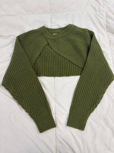 Green Cropped Knit Sweater