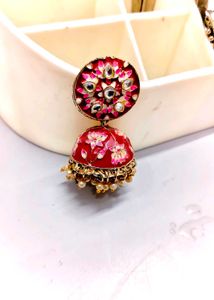 Stunning Red Floral Jhumka Earrings