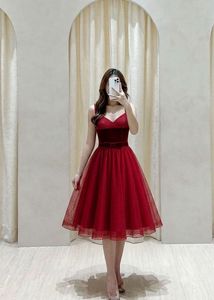 Elegant Red Velvet &amp; Tulle Dress
