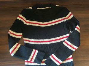 Navy Blue Striped Knit Top (S)