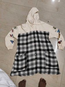 Chic Plaid Hoodie Dress with Bug Embellishments