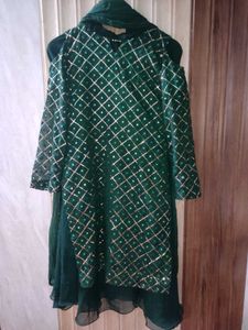 Elegant Dark Green Sequins Mirror Work suit sharar