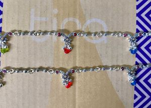 Designer Silver Anklets with Red Stones