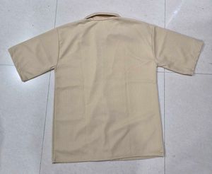 Men's Beige Striped Short Sleeve Shirt