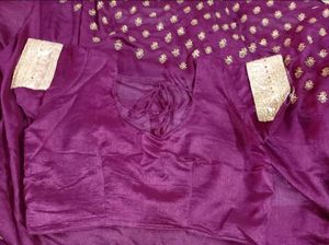 Elegant Maroon Embroidered Saree With Blouse