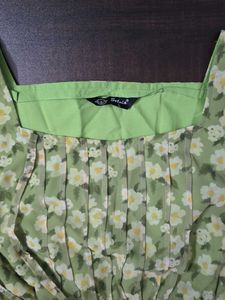 Green Floral Print Peplum Top