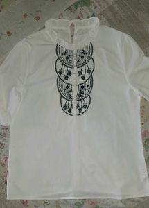 Elegant White Ruffle Neck Embroidered Blouse