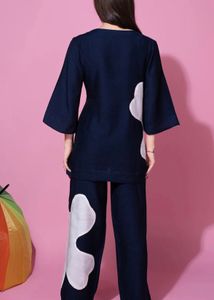 Navy Blue &amp; White Abstract Aplique Coord Set