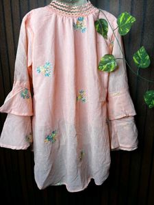 Peach Embroidered Kurti