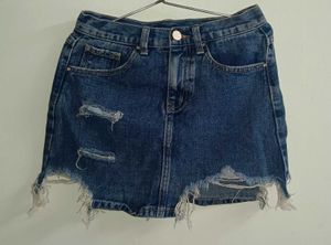 Distressed Denim Mini Skirt