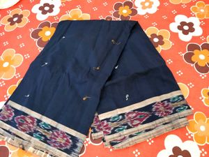 Elegant Navy Blue Saree with Ikat Border