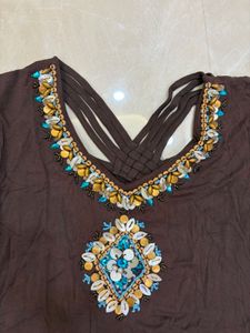 Bohemian Embellished Brown Tunic Top