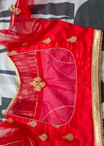 Red Silk Blouse with Net Sleeves