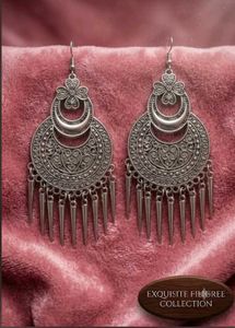 Boho Silver Tassel Dangle Earrings