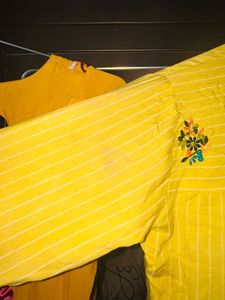 Combo of Yellow embroidered Kurta and  Mustard Flo