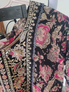 Beautiful Floral Print Kurta with Embellished Neck
