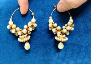 Vintage Pearl Drop Hoop Earrings