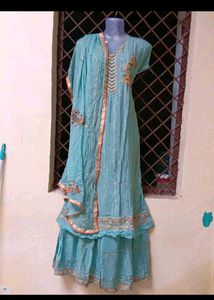 unstitched Elegant Blue Embroidered garara set