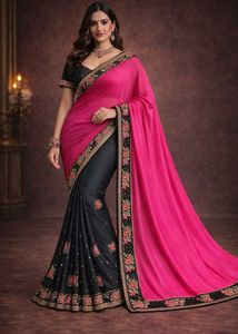 🇳🇿💫🎀Stunning Pink & Black Embroidered Saree