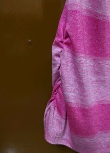 Stripped Top Crew Neck Pink And White