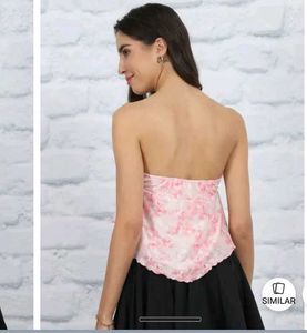 Pink Floral Strapless Bow Top