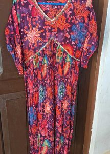 Purple Coral Print Alia Cut Party Dress