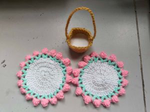 Handmade crochet tulip coaster and basket