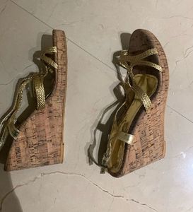 Strappy Gold Cork Wedge Sandals