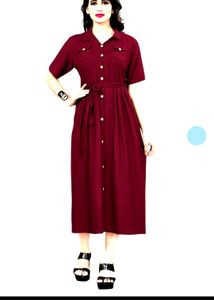 Maroon Shirt Styl Maxi Dress
