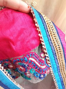 Readymade Net Embroidered Saree with 2 Blouses