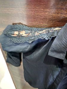 Black Cutout Work Lace Sleeve Shirt