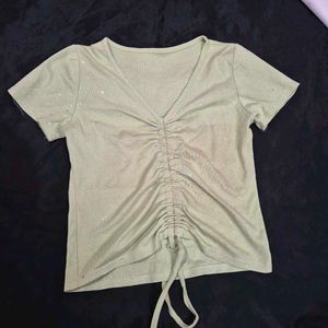 Sparkly Ruched V-Neck T-Shirt cute