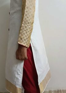 Elegant White &amp; Gold Ethnic Kurta Set