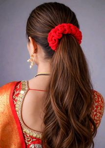Ruffled Red Crochet Hair Scrunchie
