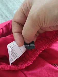 Red Culotte Shorts with Striped Hem
